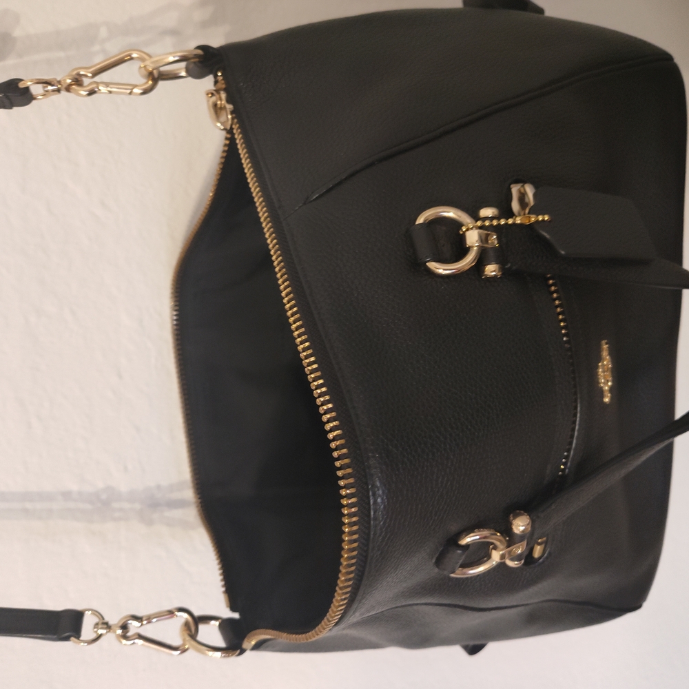 Coach Black and Gold Structured Shoulder Bag